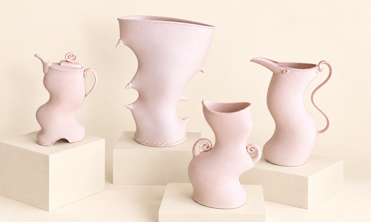 Four sculptural clay vessels by Harrison Hickman